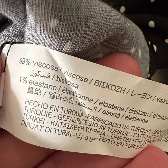 NWT ZARA Black Blouse White Mini Polka Dots Long Sash Wrap Top Collar LARGE - Picture 7 of 12